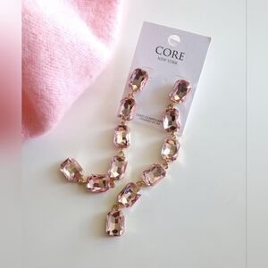 Pink Rhinestone Dangle Earrings